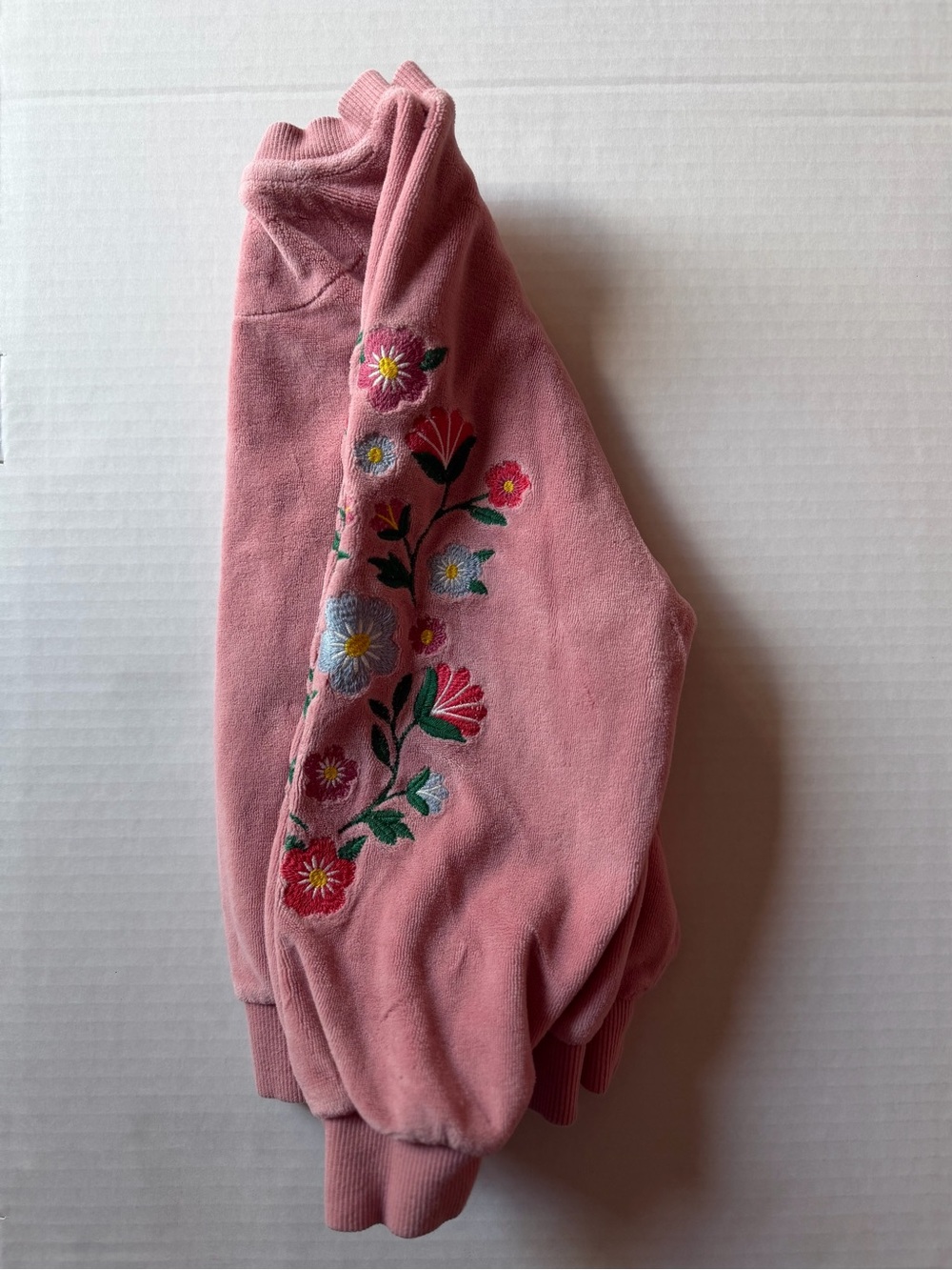 Mini Boden Pink Velour Floral Embroidered Sweatshirt 6-7Y